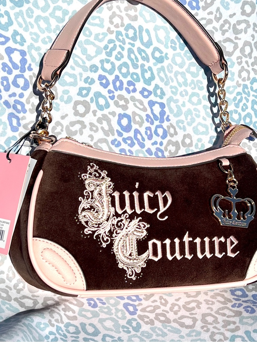 New Pink Brown Juicy Couture Purse Handbag Renaissance Bag Velour Vintage Style